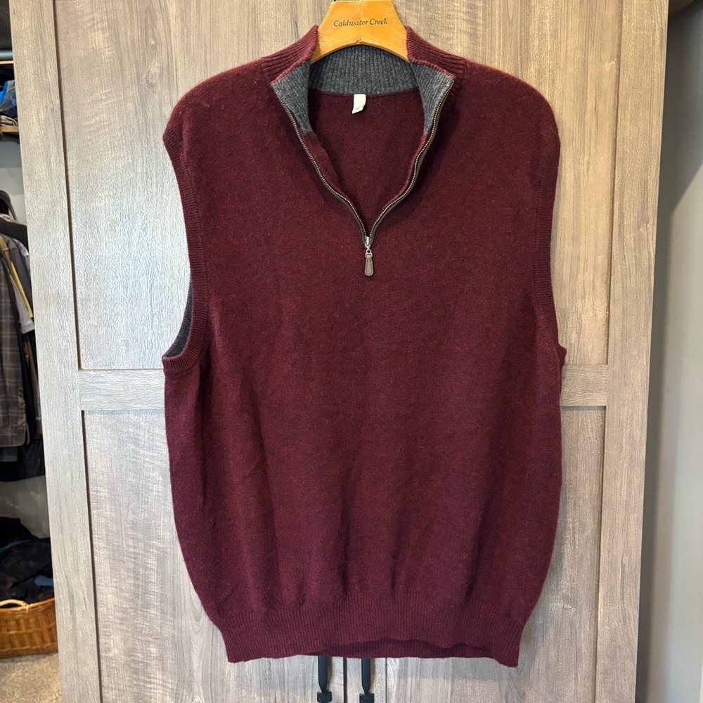 Forte Cashmere XL Sweater Vest Men's Burgundy Quarter Zip mock neck